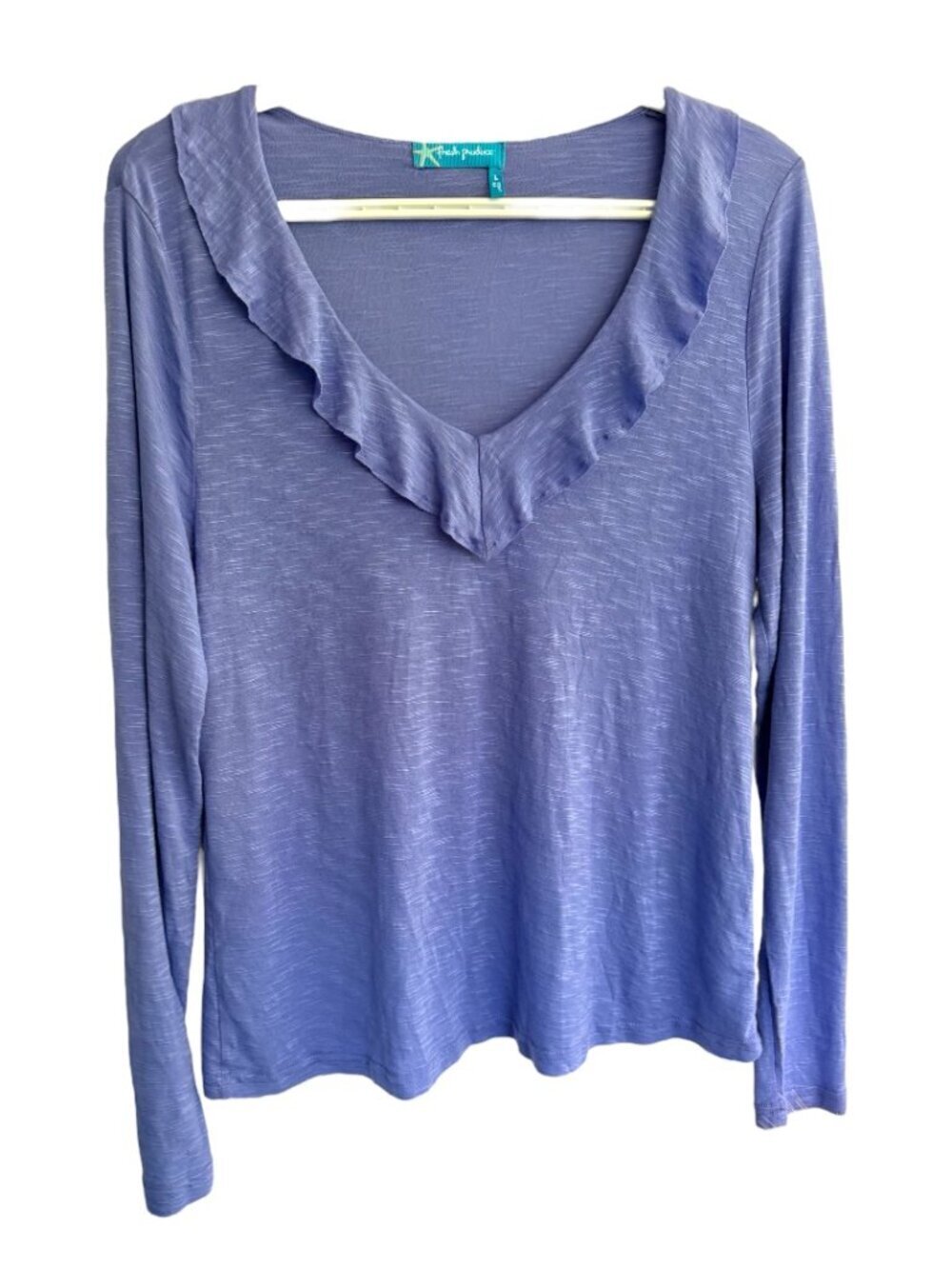 Fresh Produce Women’s  Lightweight Long Sleeve Lavender Top Ruffle V Neck Size L